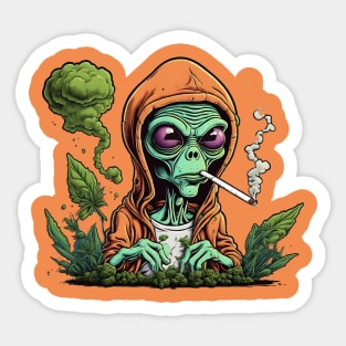 Alien Smoking Weed Sticker